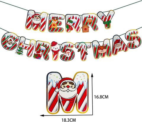 Party Time 1 Set of Stripes White and Red Merry Christmas Banner, Christmas Decorations Indoor Wall Hanging Banner, Christmas Party Supplies Merry Christmas Hanging Decor