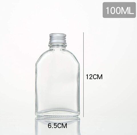 FUFU 12pcs empty juice bottle glass milk beverage bottle coffee bottle whiskey bottle coffee bottle vodka bottle party drink shop coffee shop (100ML, Silver lid)