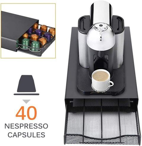 Doreen Coffee Capsule Storage Box, Coffee Box Storage Drawer, Can Hold 40 Coffee Capsules-for Beautifully Decorated Holder Support (Black)