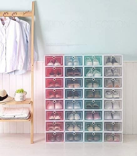 Fheaven Clear Plastic Shoe Storage Transparent Stackable Organizer Box (White 12Pcs)