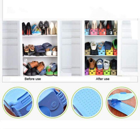 Gutsybaby 1Pcs 3 Steps Adjustable Double Shoe Rack Storage Slots Organizer Space Saver Premium Shoes Holder (Blue)
