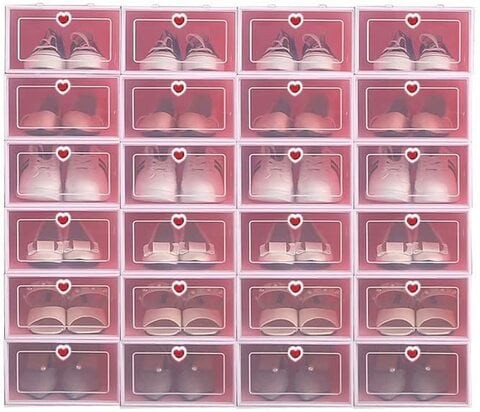 Other Clear Plastic Shoe Storage Transparent Stackable Organizer Box (Pink 24Pcs)