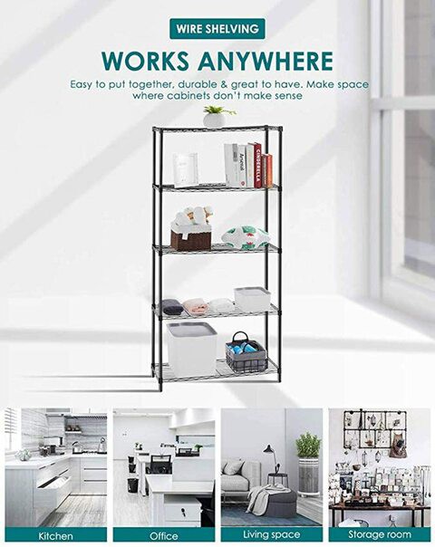 Generic 5-Tier Wire Shelving Bathroom Storage 5 Shelves Unit Metal Kitchen Storage Rack(Black) (5-Tier)