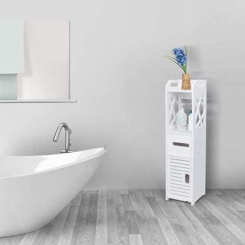 LINGWEI Bathroom Storage Corner Floor Cabinet Thin Toilet Vanity Cabinet Towel Storage Shelf for Paper Holder Washstand Storage