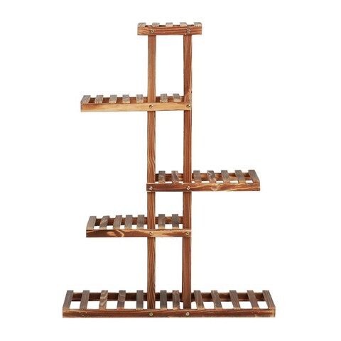 LINGWEI Multi-tier Solid Wooden Higher and Lower Plant Flower Pots Display Stand Holder Shelves For Garden Balcony Livingroom Patio Style-3