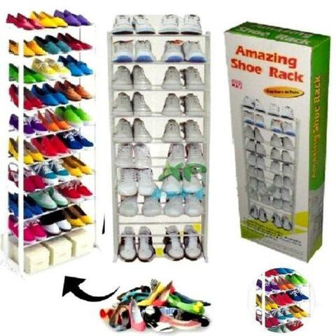 Silver Shelves Multi Color 10 Tier Shoe Rack and Organizer