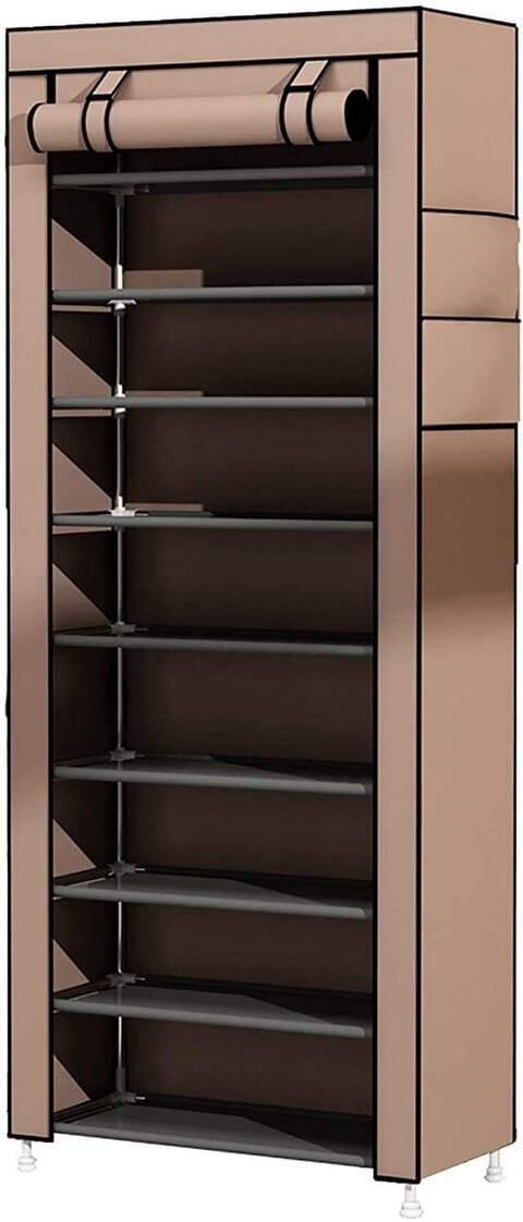 Doreen 10 Tiers Shoe Rack Storage Box, Foldable Shoes Organizer Cover Shoe Cover Rack, Organizer Storage, Shoe Storage 158cm X 60cm X 30cm (Beige)（GC1608A）