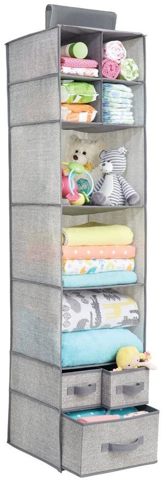 iDesign Interdesign Aldo Fabric Hanging Closet Storage Organizer, For Clothing, Sweaters, Shoes, Accessories, 7 Shelves And 3 Drawers, Gray