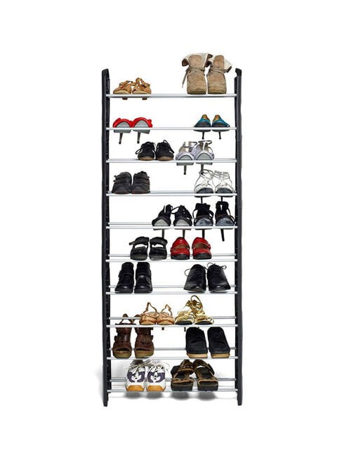 Generic 10 Layer Stackable Shoe Rack Black/White 25x60.6x7.9centimeter