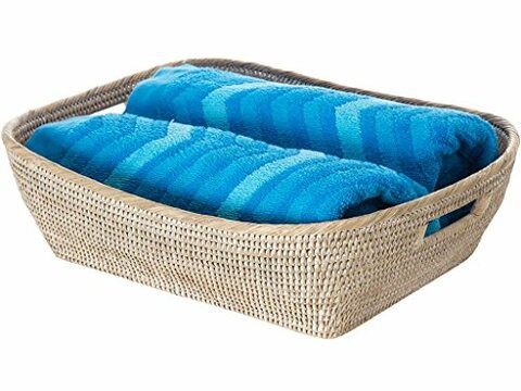 Kouboo La Jolla Oblong Rattan Storage &amp; Shelf Basket, White Wash