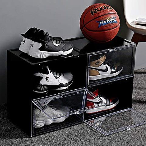 Lushh Shoe Storage Box, Side Open High Quality storage Organizer Boxes - Stores Shoes Size up to UK 46 (Big Size), 3 Box Set (Black)