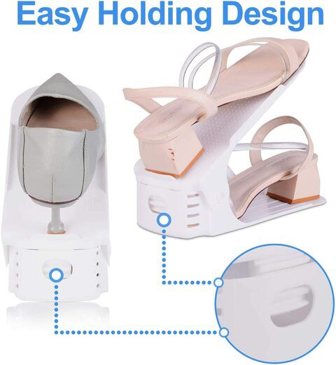 Uyghhk Adjustable Shoe Organizer 4-Level Height, (10-Pack) White