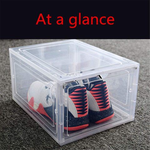 Lushh Shoe Storage Box, stackable High Quality storage Organizer Boxes - Stores Shoes Size up to UK 45, 2 Box Set Transparent