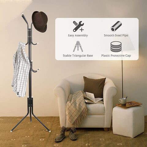 Coat Rack with 12 Hooks, 5.6ft Clothes Metal Hanger, Easy Assembly Hat Rack Free Standing Hanger Stand Rack for Clothes, Entryway Bedroom Office (Black)