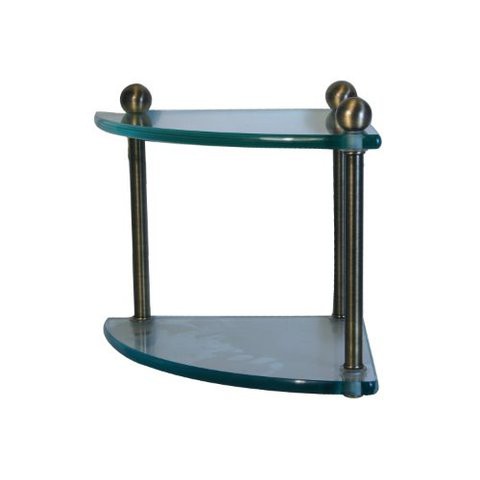 Allied Precision Industries Allied Brass Pr-3 Two Tier Corner Glass Shelf, Antique Brass