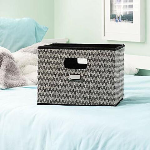 Household Essentials 651 Open Storage Bin With Cutout Handles, Single Unit, Black Chevron