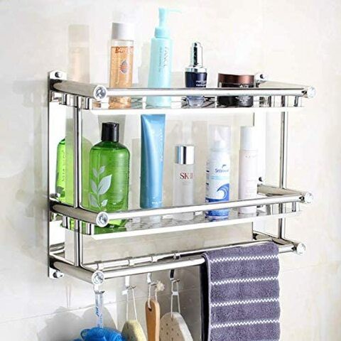 Yabbiz Market-70CM No drilling towel rack stainless steel double-deck bathroom towel rack storage rack