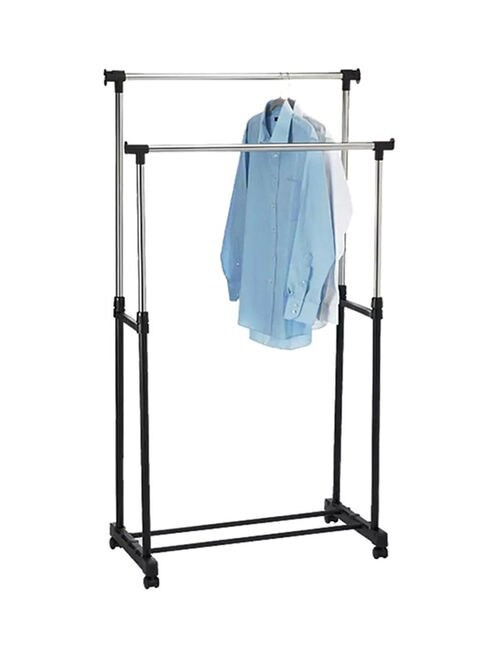 Generic Double Pole Clothes Portable Rack Silver/Black 84.5X43cm