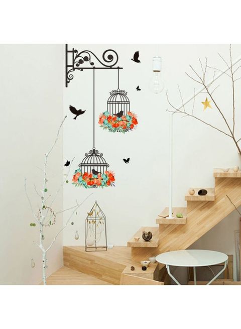 Outad Removable Birdcage Background Wall Painting Multicolour