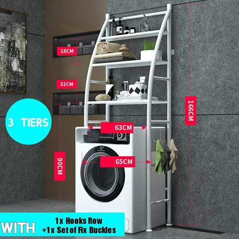 Toshionics Saver Over The Toilet Storage Rack Shelf Above Washing Machine Standing Organizer 3 Tier Shelf (White)