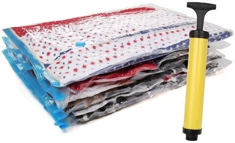 Generic Vacuum Space Saver Reusable Sealer Storage Bags 70X100Cm, With Suction Pump, Pack Of 6