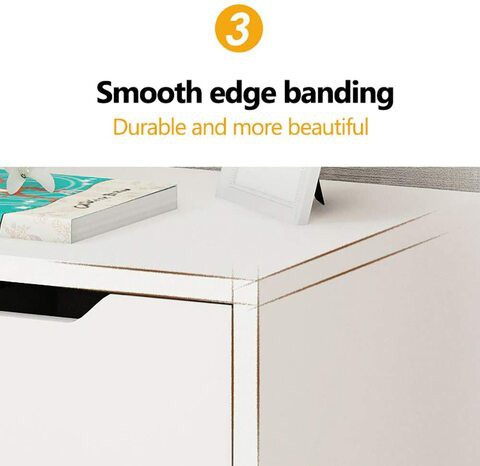 Generic Nightstand Bedside End Table Storage Cabinet With 3 Drawer For Bedroom Living Room Easy To Assemble (Warm White)