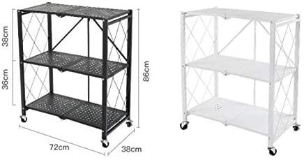 Jj Multi-Shelf Foldable Storage Shelves For Garage Kitchen Home Closet, Metal Wire, Collapsible Organizer Rack On 4&#39;&#39; Wheel Casters, Metal Organizer Wire Rack, Black/White (3-Shelf(Black))