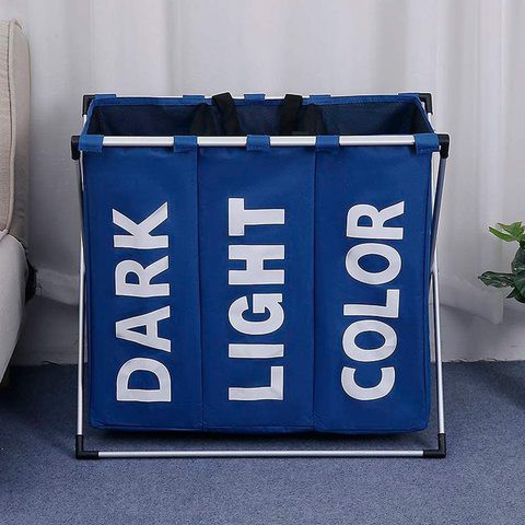 3 Grid Fabric Dirty Cloth Laundry Basket Storage