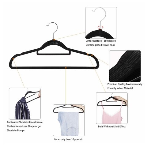 10-Piece Velvet Hanger, Non-Slip Hanger Space-Saving Hanger, Suit Hangers, Flat Design with 360&deg; Swivel Hook for Space Adaptive