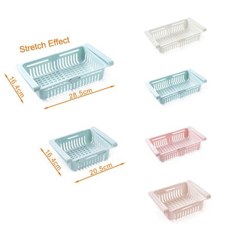 Generic-Kitchen PP Storage Box Food Fruit Container  Organizer Rack Pull-out Drawer Stretch Refrigerator Storage Basket White