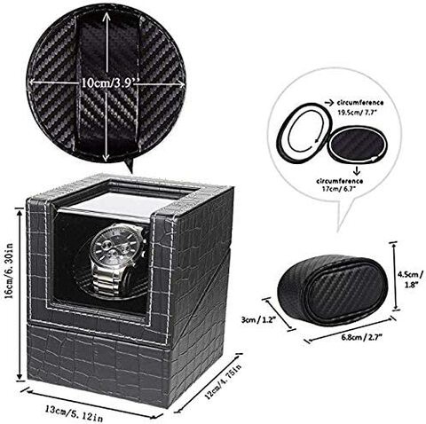 Doreen Automatic Single Watch Winder, Black Leather/Carbon Fiber Leather, Japanese Motor