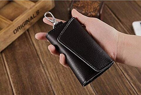 Jj-Boutique Leather Pocket Key Organizer Case With 6 Hooks &amp; 1 Car Key Fob Holder (Black)