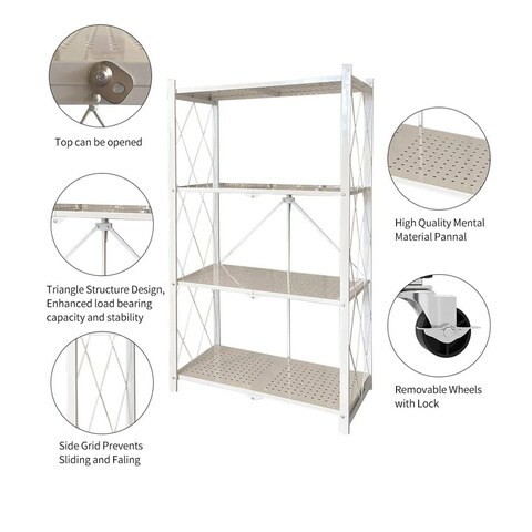 4-Tire Kitchen Microwave Racks Shelving Storage Unit Foldable Racks White