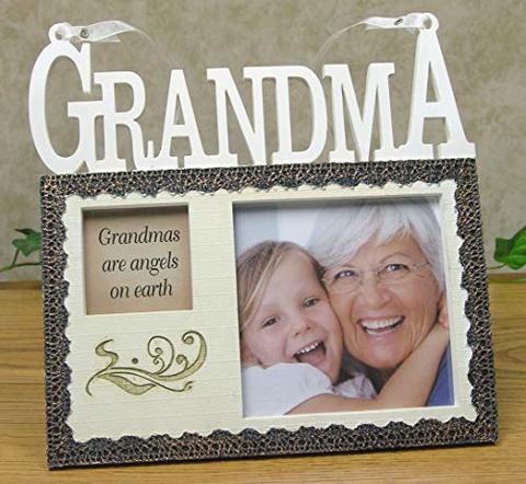 Banberry Designs Grandmother Picture Frame - Grandmas Are Angels On Earth Saying - Tan Resin Photo Frame For Grandma