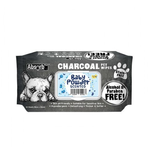 Absolute Pet Absorb Plus Charcoal Pet Wipes Baby Powder 80 Sheets