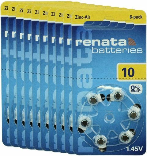 Renata Zinc Air Hearing Aid Batteries Size 10 &ndash; 60 Batteries