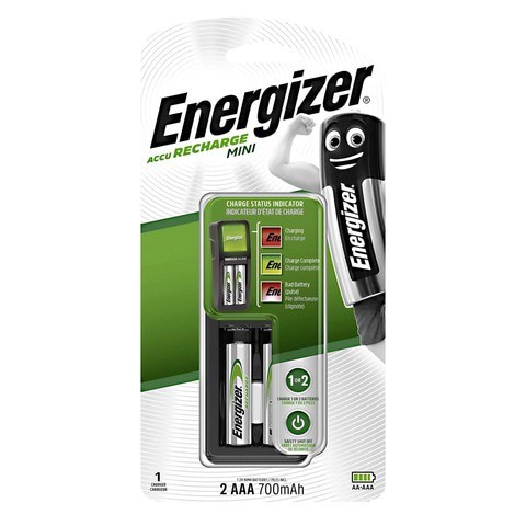 Energizer Accu Recharge Battery Charger Mini With 2AA Batteries