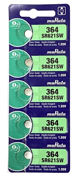 SR621SW / 364 Silver Oxide 1.55V (muRata) Japan Batteries &ndash; 5 Pieces