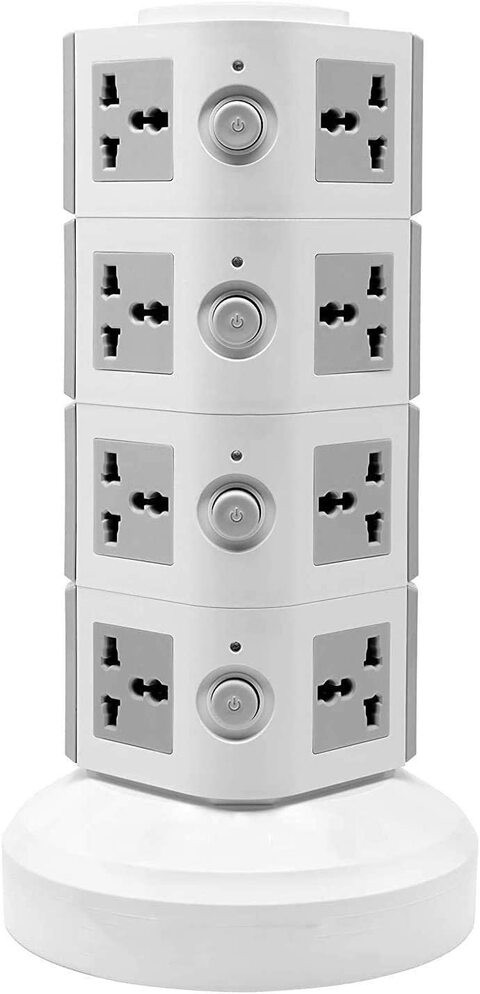 4 Layers Extension Outlet With 2 USB Ports, Universal Vertical Multi Socket, 2.8M Cord and UK-Plug Multi Charging Station (Gray)