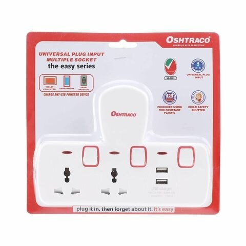 Oshtraco 2 Way T-Socket With 2xUSB