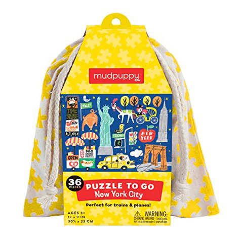 Mudpuppy New York City Puzzle to Go, 36 Pieces, 12&rdquo;x9&rdquo; &ndash; Great for Kids Age 3+ - Colorful Illustrations of Iconic NYC Sites &ndash; Packaged in Travel-Friendly Drawstring Fabric Pouch &ndash; Perfect for Planes