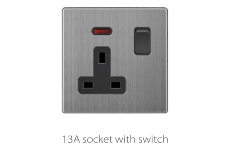 COFFEE STAINLESS STEEL  13A WITH NEON SWITCH SOCKET