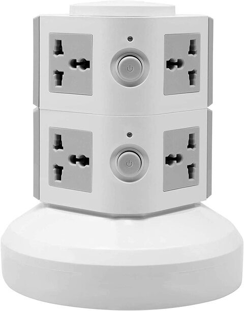 Ntech Universal Vertical Multi Socket 220V Electrical Tower Extension Outlet With USB Ports 3M Cord And Uk-Plug Power Strip Multi Charging Station (2 Layers Multi Plug With USB Port, Gray)