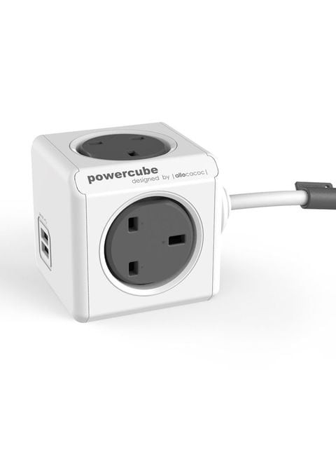 Allocaccoc PowerCube Extended Power Adapter With Dual USB Port Grey/White