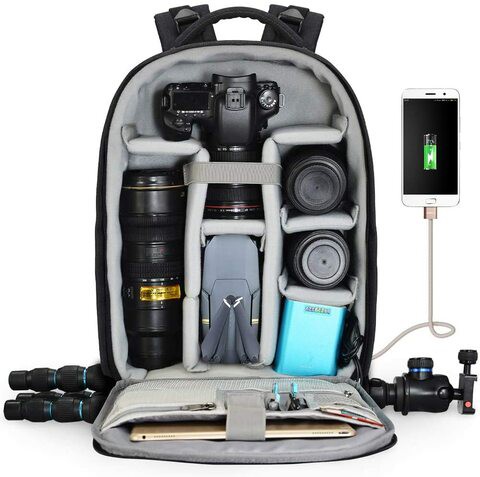 Caden Camera Backpack Professional DSLR Bag With USB Charging Port Rain Cover Photography Laptop Backpack Waterproof Camera Case