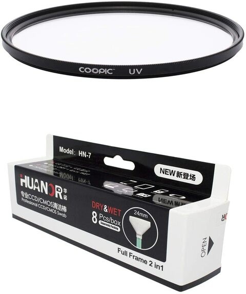Coopic 77mm Uv Lens Protective Filter With 8Pcs Huanor Hn7 24mm Dry &amp; Wet Professional Ccd/cmos Swab Camera Sensor Cleaner For All Cameras