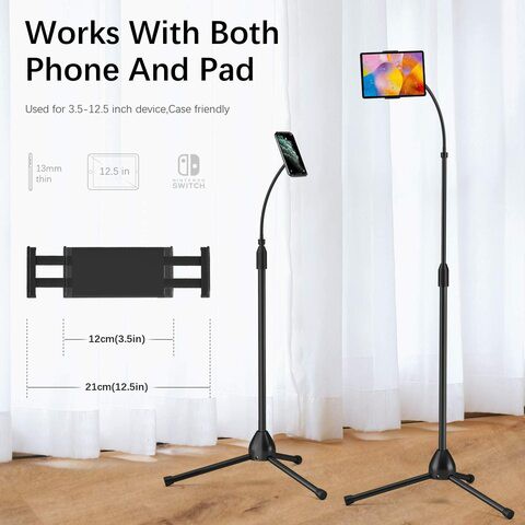 Generic Tripod Stand Holder Adjustable 360 Swivel Phone Pad Lazy Stand Holder Bracket Floor Rack Black For 3.5&#39;&#39; To 12.5&#39;&#39; Tablet Phone, Ipad(1Pc)