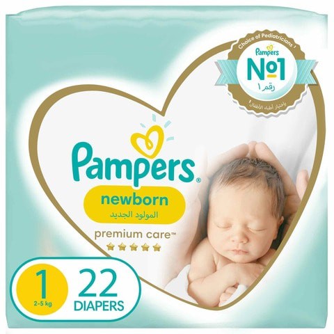 Pampers Premium Care Diapers Newborn Size 1 2-5kg Carry Pack 22 Count