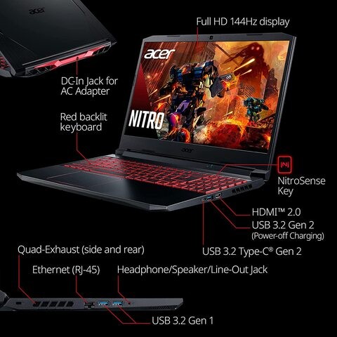 Acer Nitro 5 Gaming Laptop - 15.6" FHD, 144Hz, Core i5-10300H, 4GB NVIDIA GeForce RTX 3050 Laptop, 8GB RAM   256GB SSD, Windows 10 - Obsidian Black