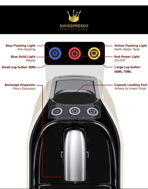 Swisspresso Nespresso Espresso Coffee Machine With 40 Coffee Capsules - Black